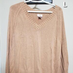 Old Navy Sweater V-neck Side Slit Creamy Butter Color Baggy Large